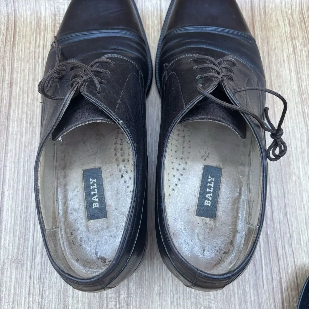 BALLY ROGERS CAP TOE MEN DRESS SHOES BROWN LEATHER‎ OXFORD LACE UP US 11.5 D